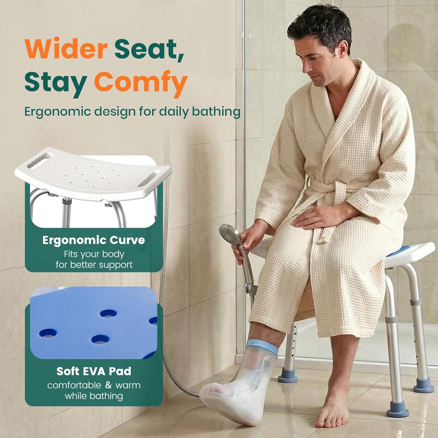 Padded Shower Chair with Adjustable Height & Shower Head Holder– Non-Slip Bathroom Shower Stool and Lightweight Shower Joey&Viggy