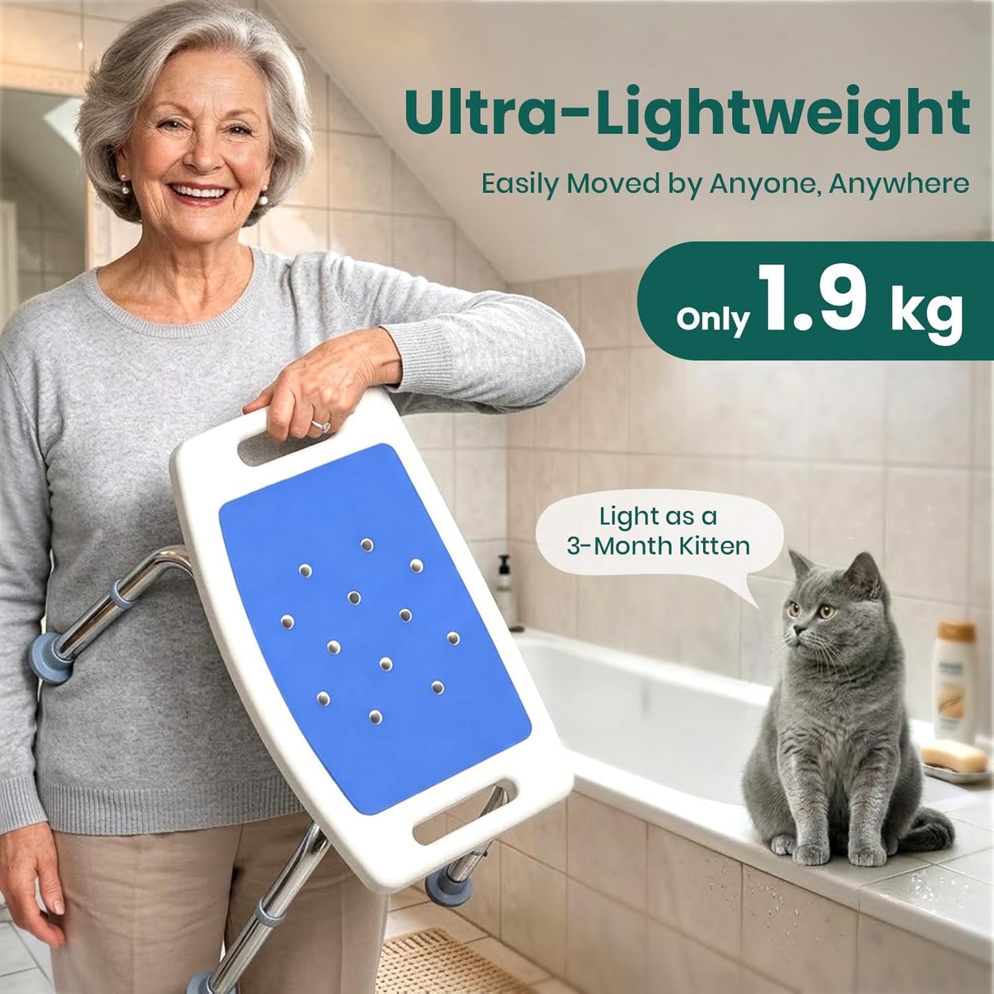 Padded Shower Chair with Adjustable Height & Shower Head Holder– Non-Slip Bathroom Shower Stool and Lightweight Shower Joey&Viggy