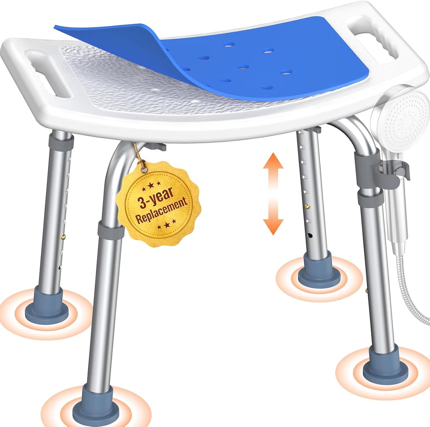 Padded Shower Chair with Adjustable Height & Shower Head Holder– Non-Slip Bathroom Shower Stool and Lightweight Shower Joey&Viggy