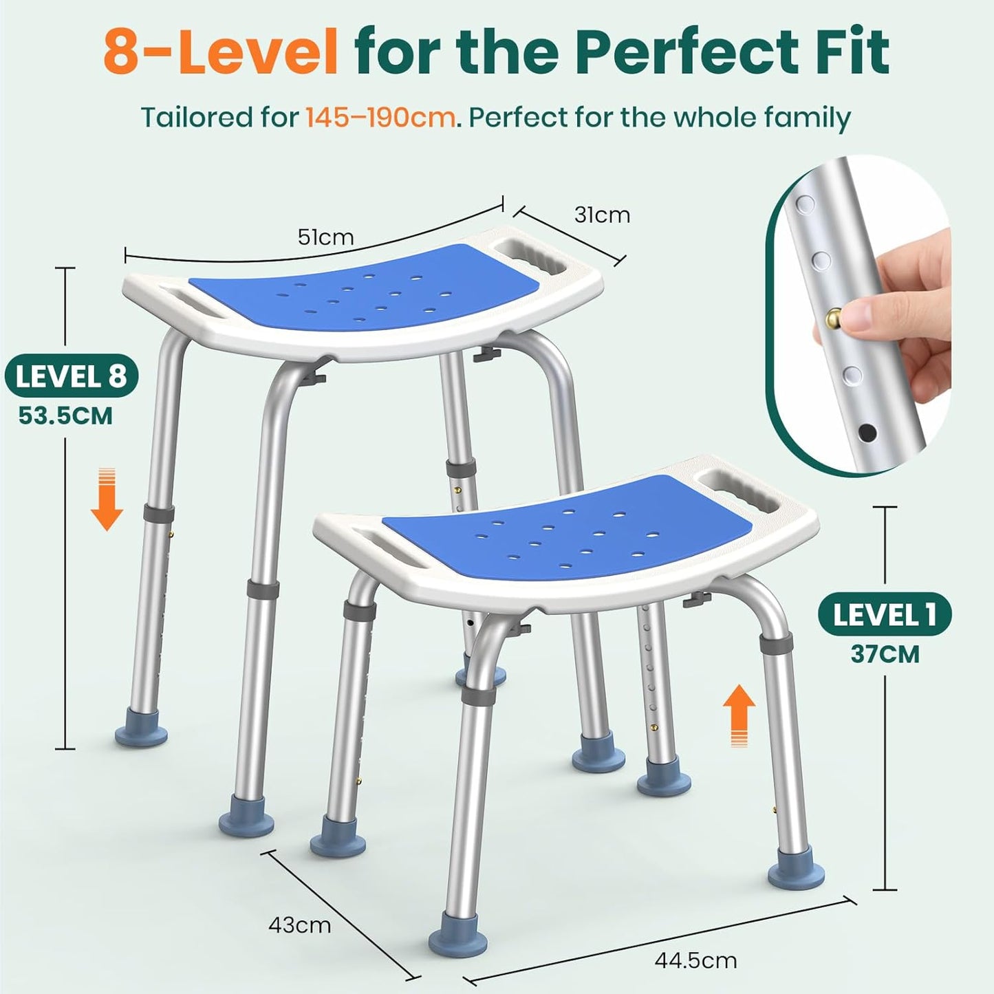 Padded Shower Chair with Adjustable Height & Shower Head Holder– Non-Slip Bathroom Shower Stool and Lightweight Shower Joey&Viggy