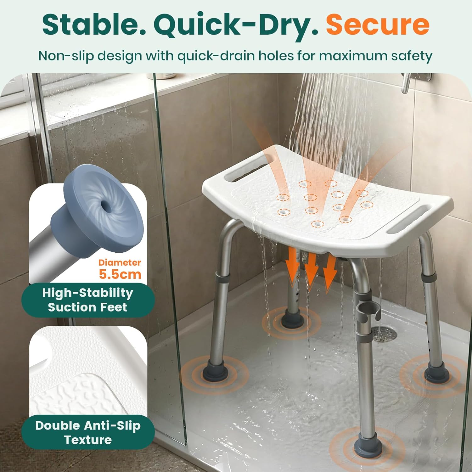 Padded Shower Chair with Adjustable Height & Shower Head Holder– Non-Slip Bathroom Shower Stool and Lightweight Shower Joey&Viggy