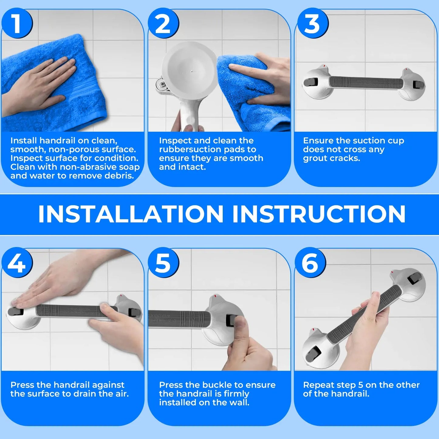 2 Pack 30cm Heavy Duty Suction Grab Rail