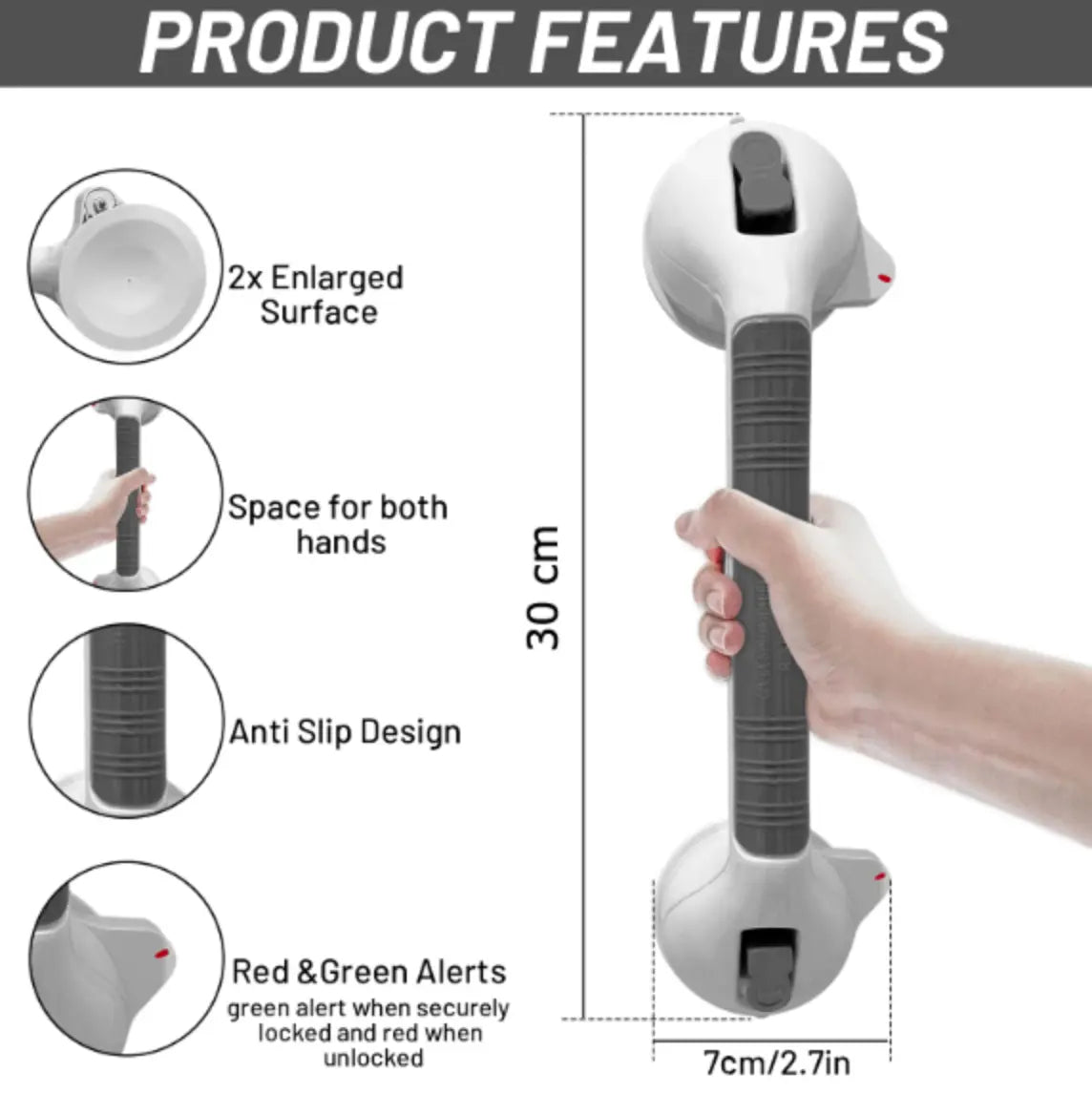 2 Pack 30cm Heavy Duty Suction Grab Rail