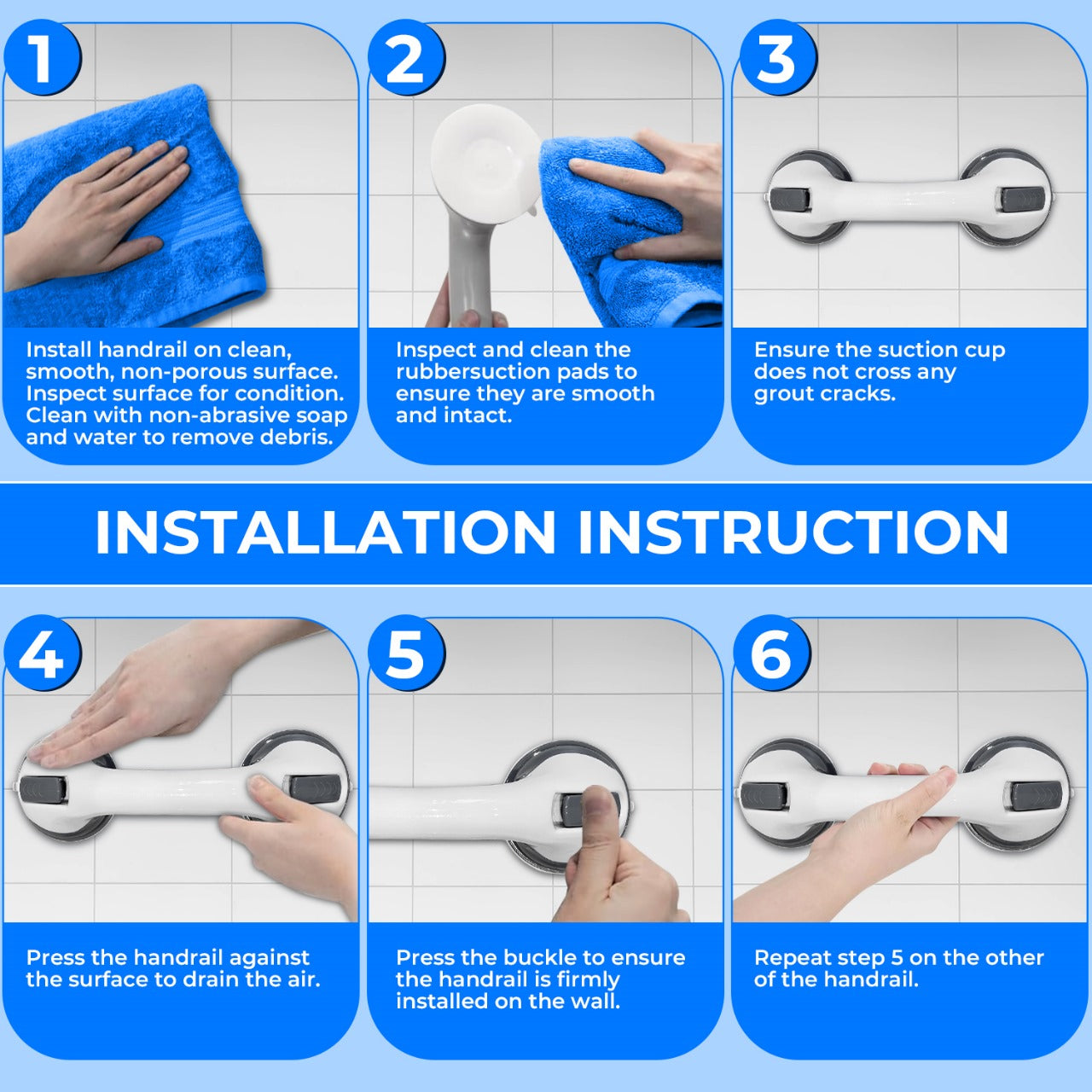 2 Pack 30 cm Super Suction Bathroom Grab Rails