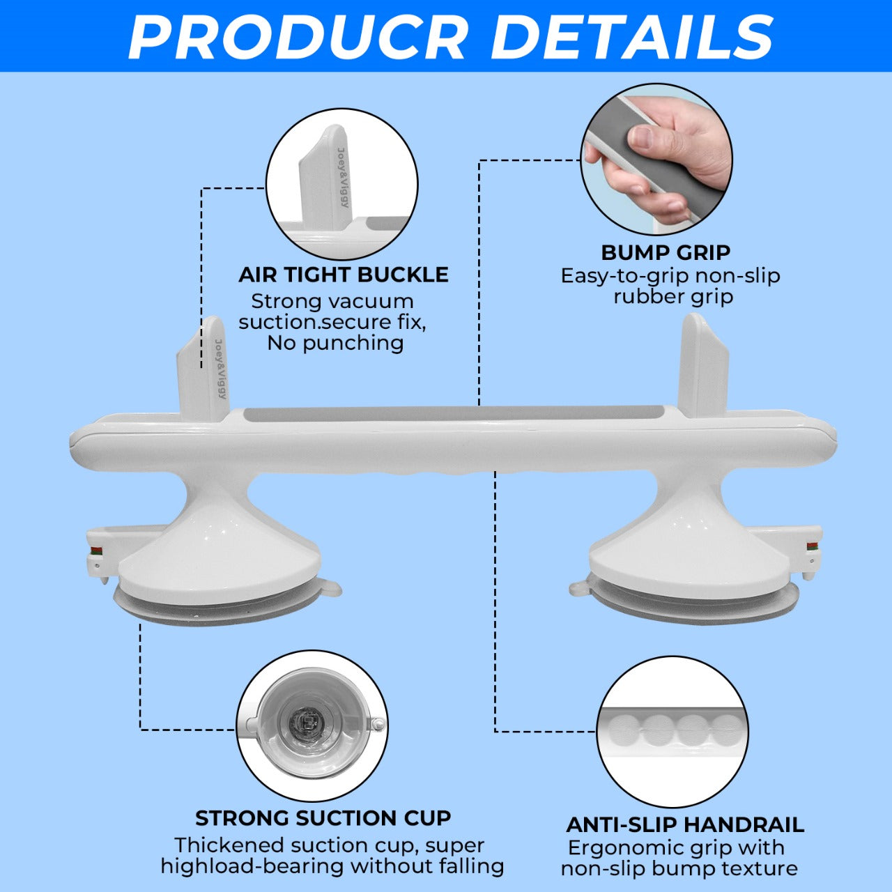 30cm Heavy Duty Suction Grab Rail
