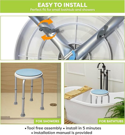 Non-Slip Light Weight with Adjustable Height Rotating Shower Stool