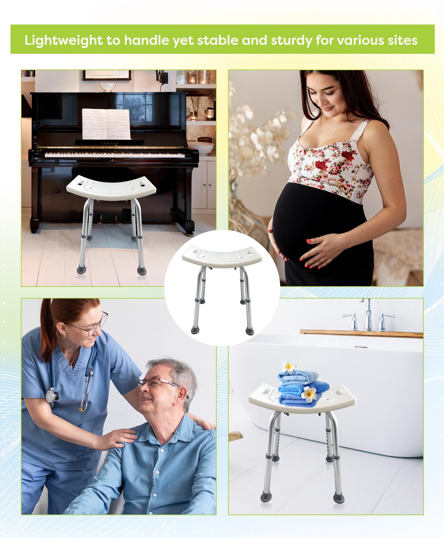 Non-Slip Light Weight with Adjustable Height Shower Stool