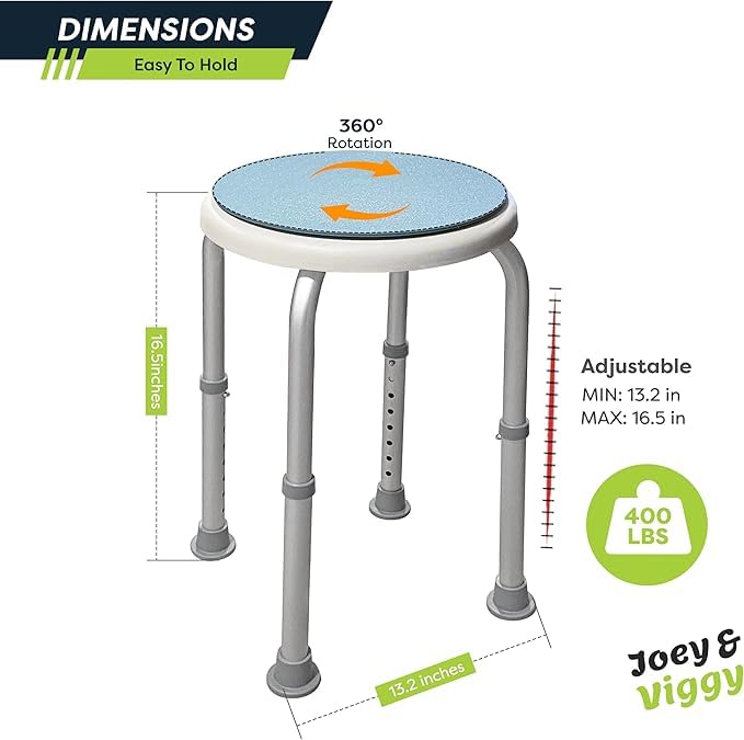 Non-Slip Light Weight with Adjustable Height Rotating Shower Stool Joey&Viggy