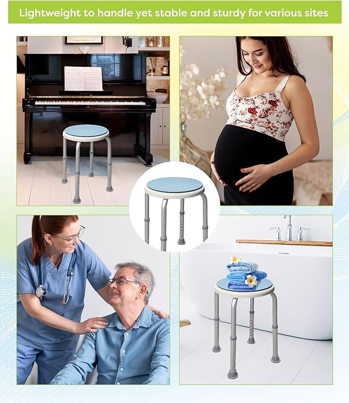 Non-Slip Light Weight with Adjustable Height Rotating Shower Stool Joey&Viggy
