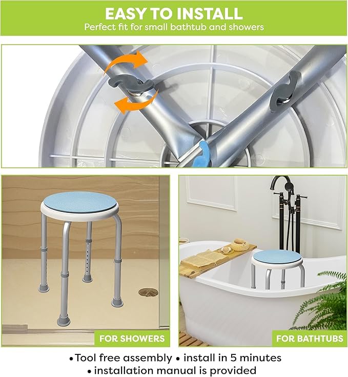 Non-Slip Light Weight with Adjustable Height Rotating Shower Stool Joey&Viggy