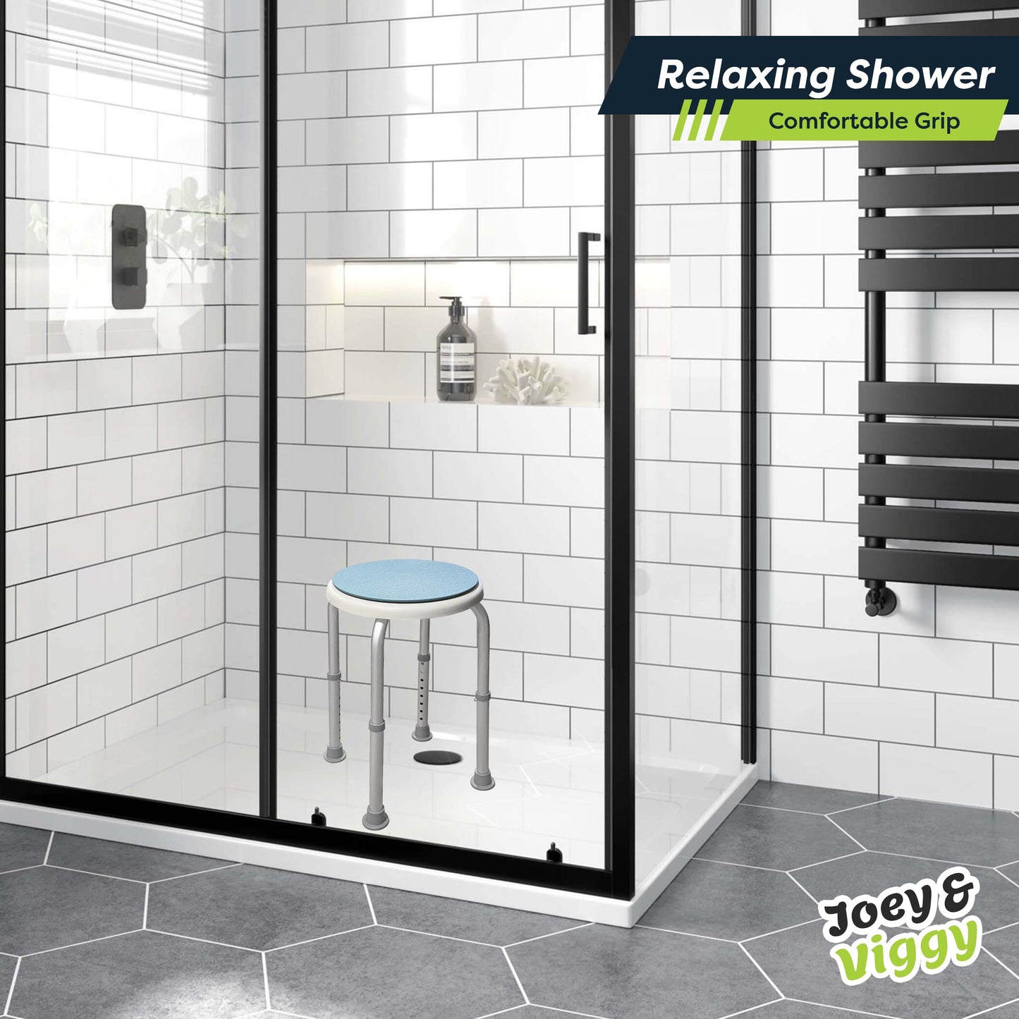 Non-Slip Light Weight with Adjustable Height Rotating Shower Stool Joey&Viggy