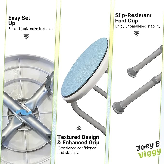 Non-Slip Light Weight with Adjustable Height Rotating Shower Stool Joey&Viggy